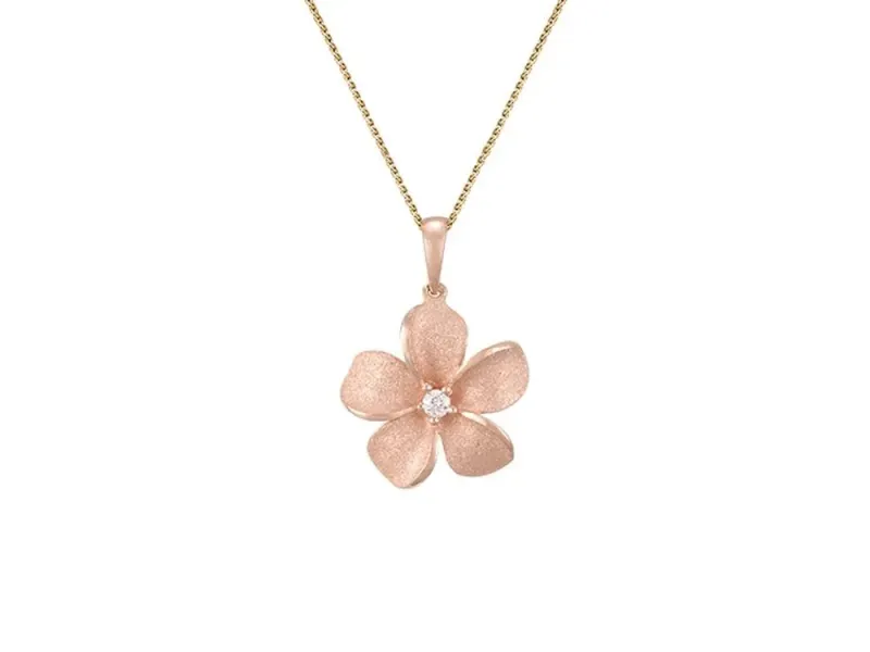 Denny Wong Forget-Me-Not Plumeria Flower Pendant With Center Diamond In 14 Karat Rose Gold (FPP-13SD3P)