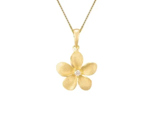 Denny Wong Forget-Me-Not Plumeria Flower Pendant With Center Diamond In 14 Karat Yellow Gold (FPP-15SD4)
