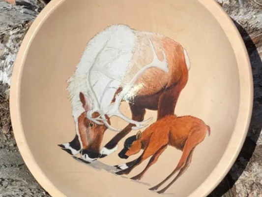 Caribou with Calf Art Bowl