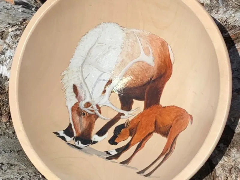 Caribou with Calf Art Bowl