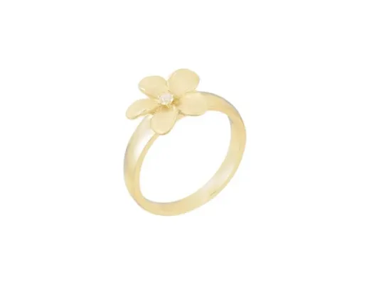 Denny Wong Blooming Forget-Me-Not Plumeria Flower Ladies Ring With Center Diamond In 14 Karat Yellow Gold (FRP-13SD4H)