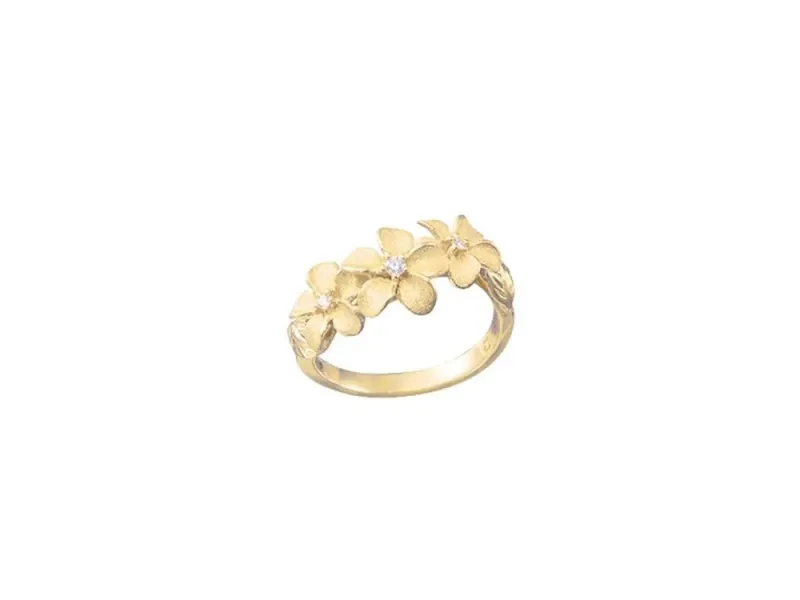 Denny Wong Forget-Me-Not Plumeria Flower Lei Ladies Ring With Center Diamonds (FRPL-08SD4)