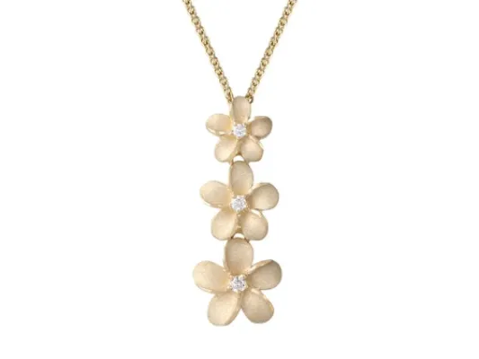 Denny Wong Forget-Me-Not Plumeria Flower Drop Pendant With Center Diamonds In 14 Karat Yellow Gold (FSPP-SD8)