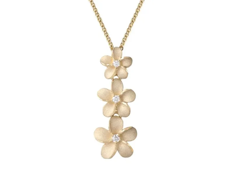 Denny Wong Forget-Me-Not Plumeria Flower Drop Pendant With Center Diamonds In 14 Karat Yellow Gold (FSPP-SD8)