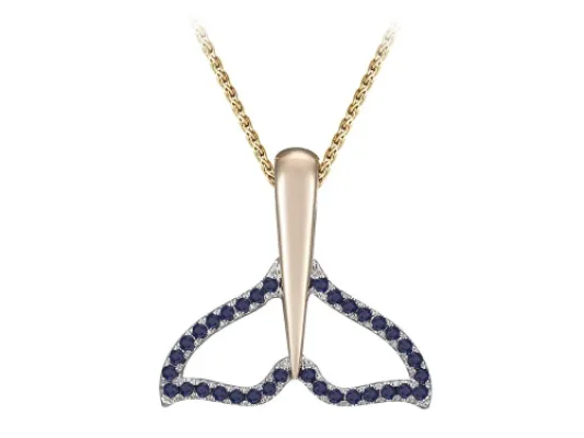 Denny Wong Blue Sapphire Whale Tail Pendant In 14 Karat Gold (WCWT-20SAX)