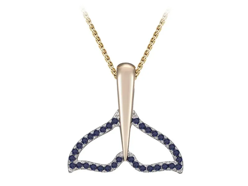 Denny Wong Blue Sapphire Whale Tail Pendant In 14 Karat Gold (WCWT-20SAX)