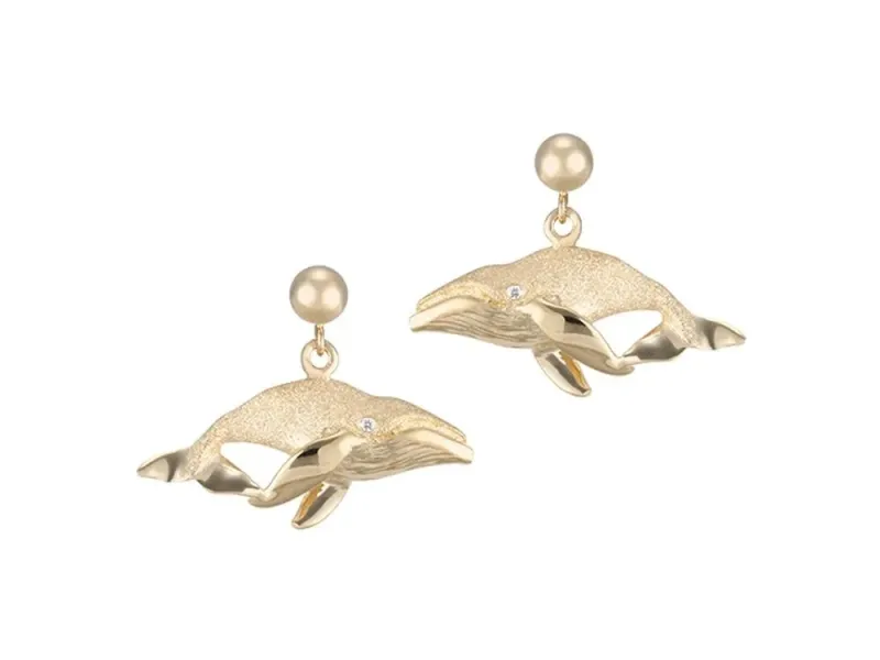 Denny Wong Humpback Whale Post Earrings With Diamonds In 14 Karat Yellow Gold (WEHS-23B)