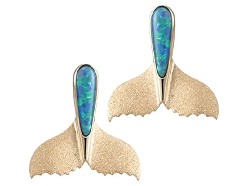 Denny Wong Whale Tail Post Earrings With Opal Centerpiece In 14 Karat Yellow Gold (WEWT-16OI)