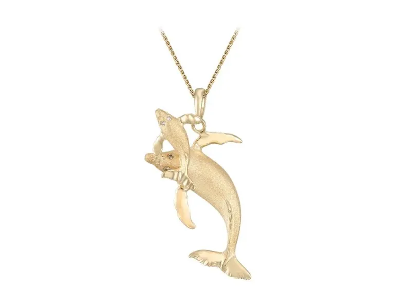 Denny Wong Humpback Whale Mother & Baby Pendant With Diamonds In 14 Karat Yellow Gold (WPFB-38)