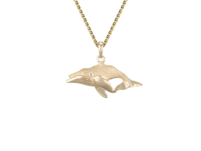 Denny Wong Humpback Whale Pendant With Diamonds In 14 Karat Yellow Gold (WPHS-23)