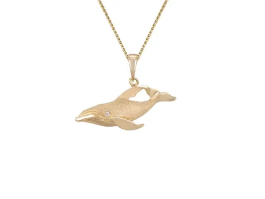 Denny Wong Sounding & Diving Humpback Whale Pendant With Diamonds In 14 Karat Yellow Gold (WPSS-23)