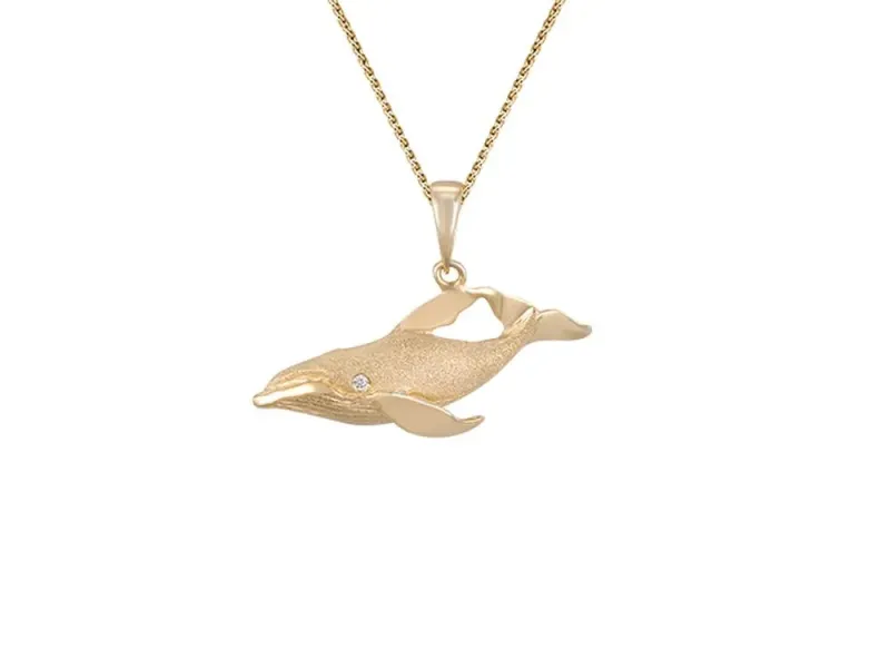 Denny Wong Sounding & Diving Humpback Whale Pendant With Diamonds In 14 Karat Yellow Gold (WPSS-23)