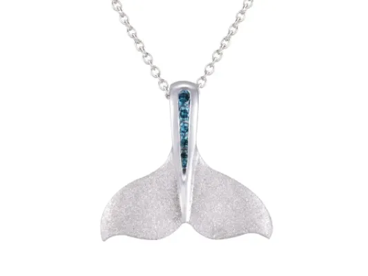 Denny Wong Whale Tail Pendant With Blue Diamond Centerpiece In 14 Karat White Gold (WPWT-20BDW)