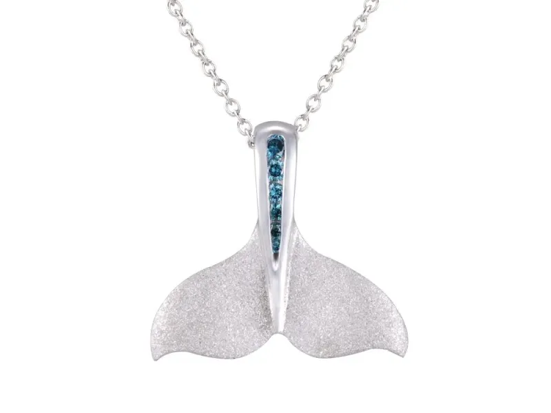 Denny Wong Whale Tail Pendant With Blue Diamond Centerpiece In 14 Karat White Gold (WPWT-20BDW)