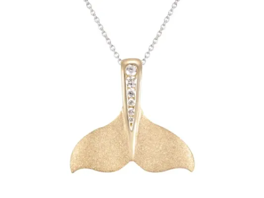 Denny Wong Whale Tail Pendant With 6 Diamond Centerpiece In 14 Karat Yellow Gold (WPWT-20D)