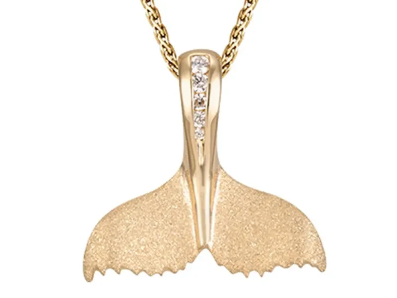 Denny Wong Whale Tail Pendant With 5 Diamond Centerpiece In 14 Karat Yellow Gold (WPWT-21D)