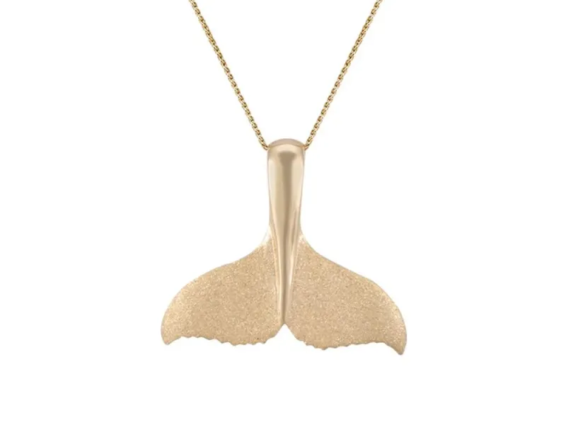Denny Wong Whale Tail Pendant With Sandblast Finish In 14 Karat Yellow Gold (WPWT-26S)