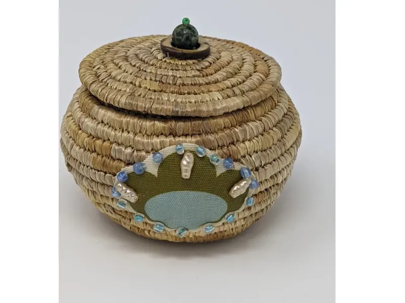 Sea Grass Basket With Abalone Lid