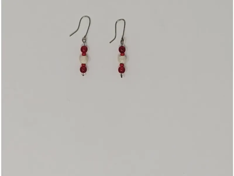 Red Glass + Walrus Ivory Bead Earrings
