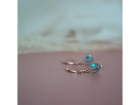 14k Rose Gold Fill Leverback with Blue Opalite