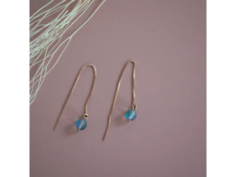 14k Rose Gold Fill Marquise hook with Blue Opalite