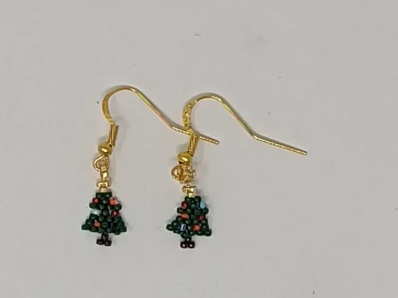 Beaded Christmas Tree Earrings