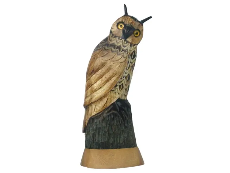 Great Horned Owl Carved Buffalo Horn