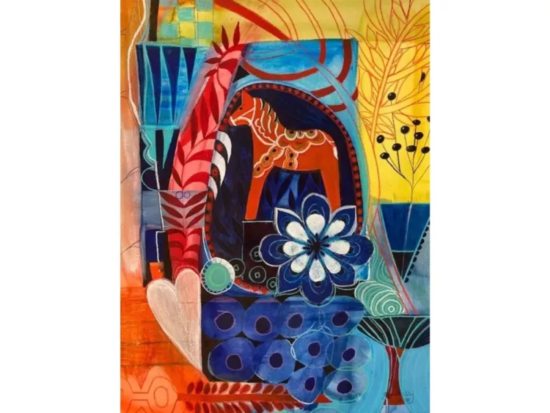 Pia Reilly's "Fabric of Life" Original Mixed Media Framed Painting