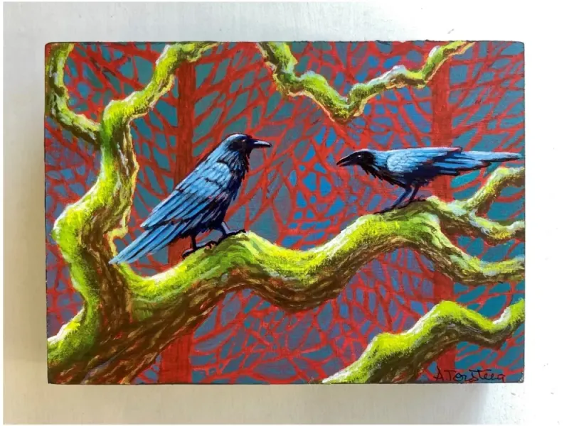 Alice Tersteeg's “Two Ravens" Painting on Wood