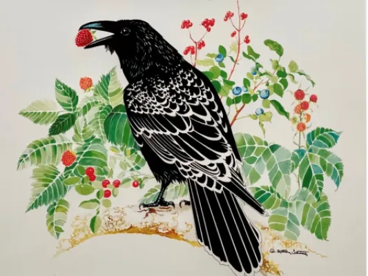 Alice Tersteeg's “Raven Loves Berries" Giclee Fine Art Print