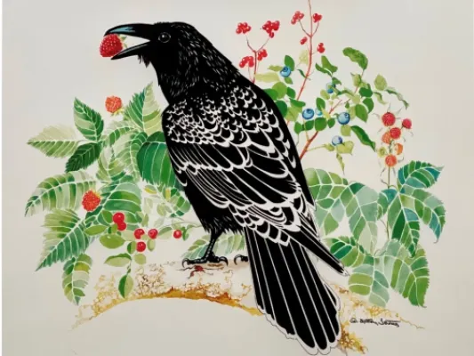 Alice Tersteeg's "Raven Loves Berries" Art Card