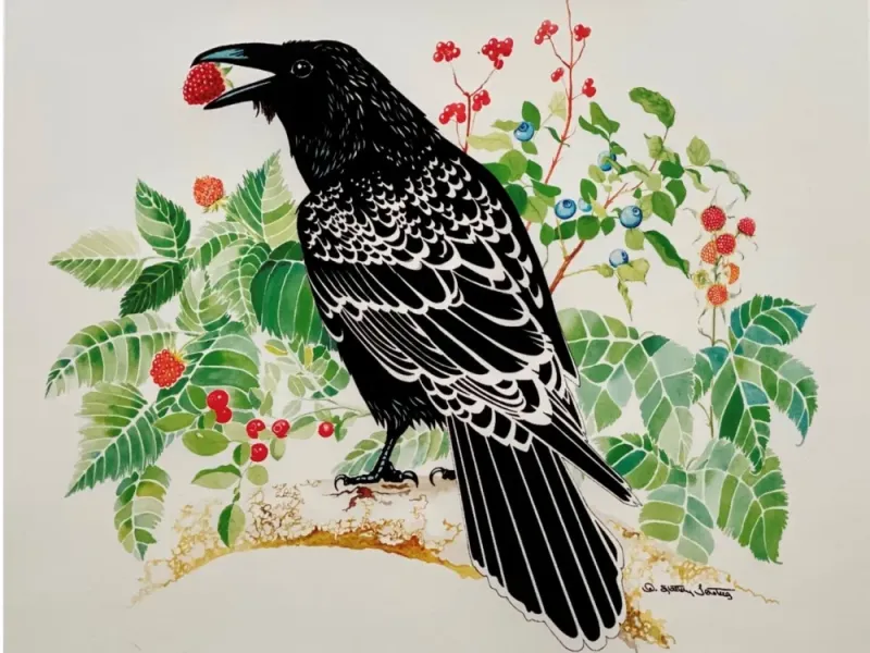 Alice Tersteeg's "Raven Loves Berries" Art Card