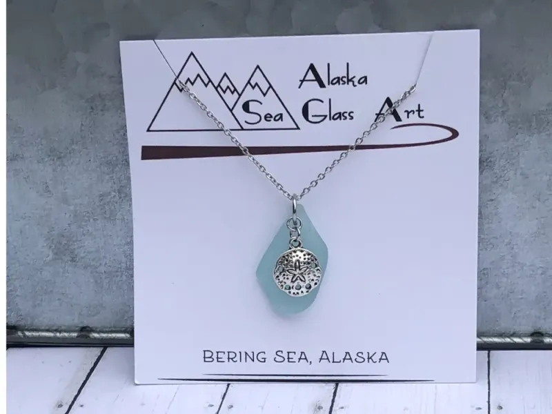 Alaska Sea Glass Pendant with Sand Dollar Charm