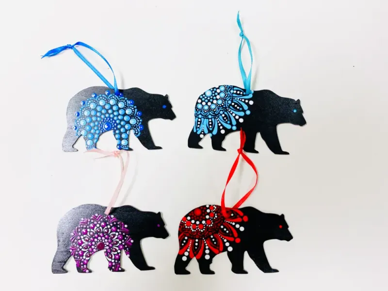 Hand Painted Wooden Bear Ornament