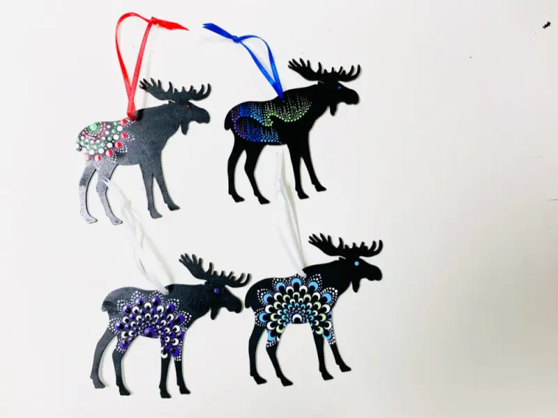 Hand Painted Wooden Moose Ornament