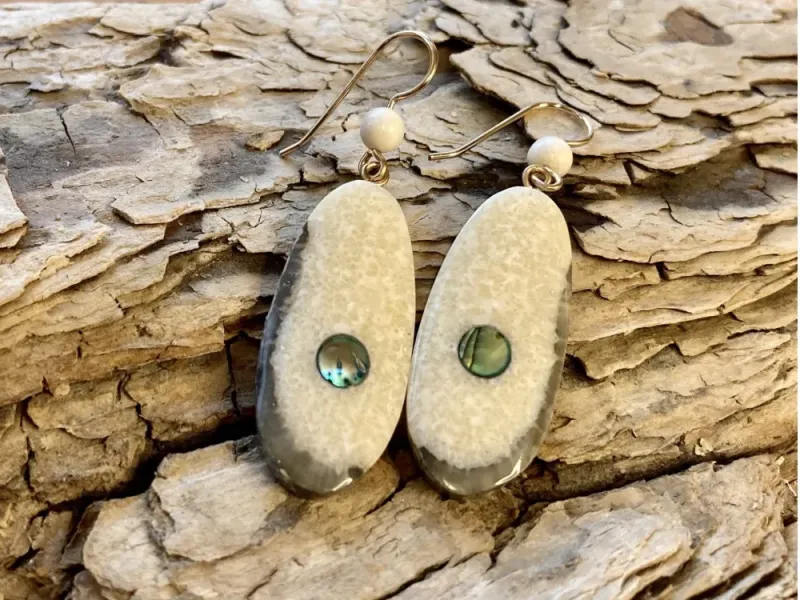 Johnny Ellis's Fossil Ivory and Abalone Earrings #3