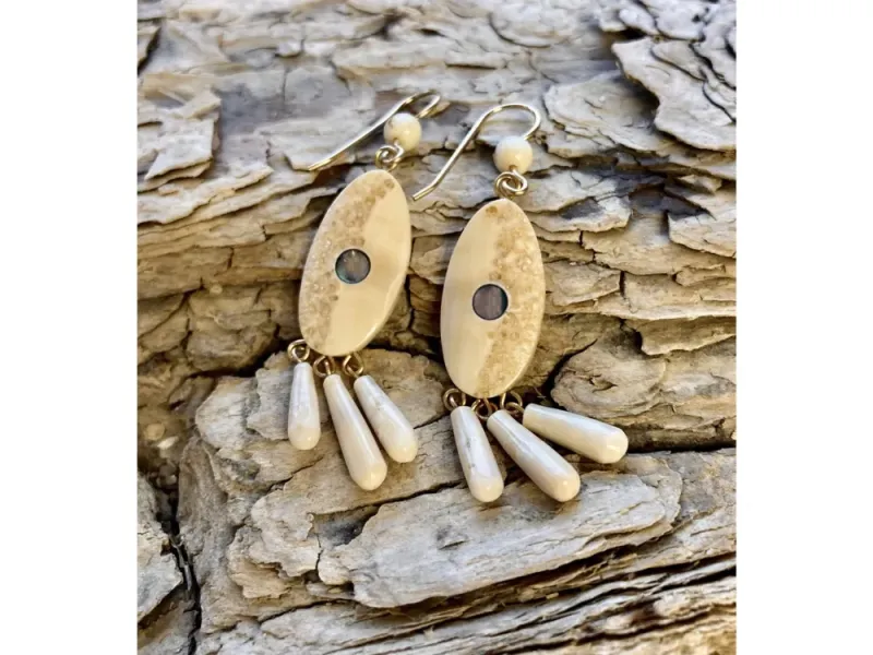 Johnny Ellis's Fossil Ivory Triple Dangle Earrings #2