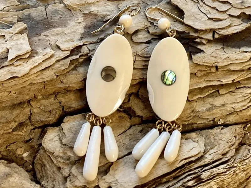 Johnny Ellis's Fossil Ivory Triple Dangle Large Earrings #1