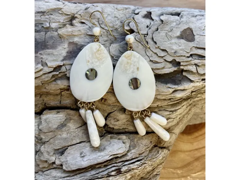 Johnny Ellis's Fossil Ivory Triple Dangle Large Earrings #3