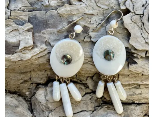 Johnny Ellis's Fossil Ivory Triple Dangle Large Earrings #4