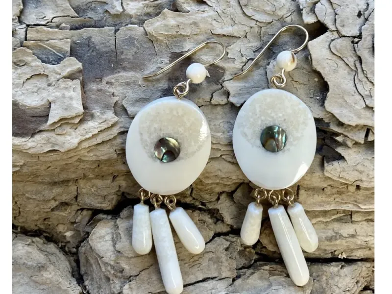Johnny Ellis's Fossil Ivory Triple Dangle Large Earrings #4