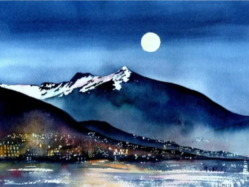  Water Color Art Print “Ketchikan Night” by Maida Kelly