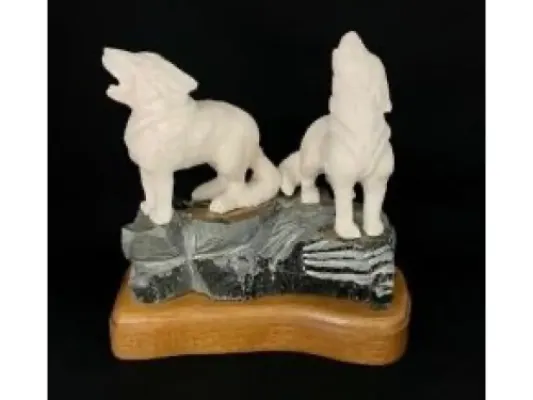"Alabaster Carved Wolves" Carving On Soapstone by Chivly Chupak