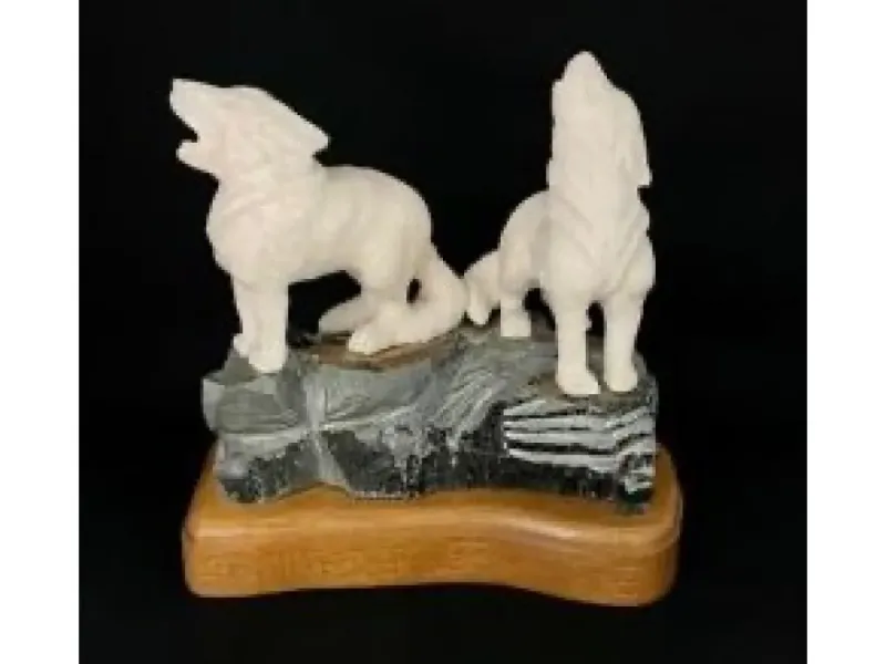 "Alabaster Carved Wolves" Carving On Soapstone by Chivly Chupak