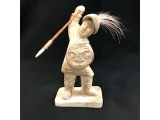 "Jaw Bone Aleut Spearman" Carving on Soapstone by Ron Ekemo