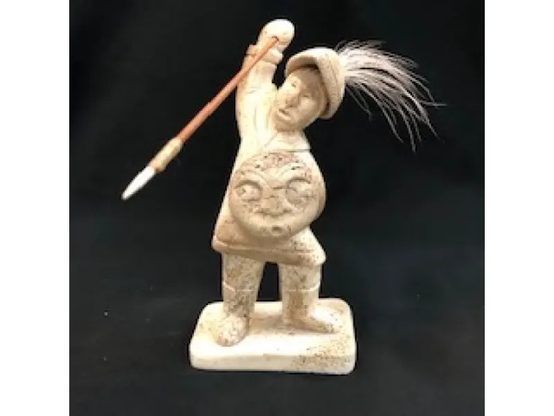 "Jaw Bone Aleut Spearman" Carving on Soapstone by Ron Ekemo