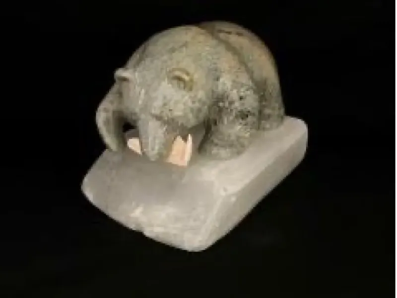 "Bear On A Celenite Base" Carving On Soapstone By Eddie Lee
