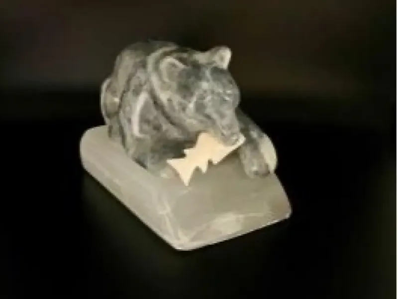 "Bear On A Celenite Base 2" Carving On Soapstone By Eddie Lee