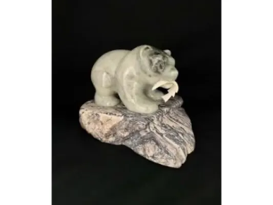 "Bear On The Rock 1" Carving On Soapstone By Eddie Lee