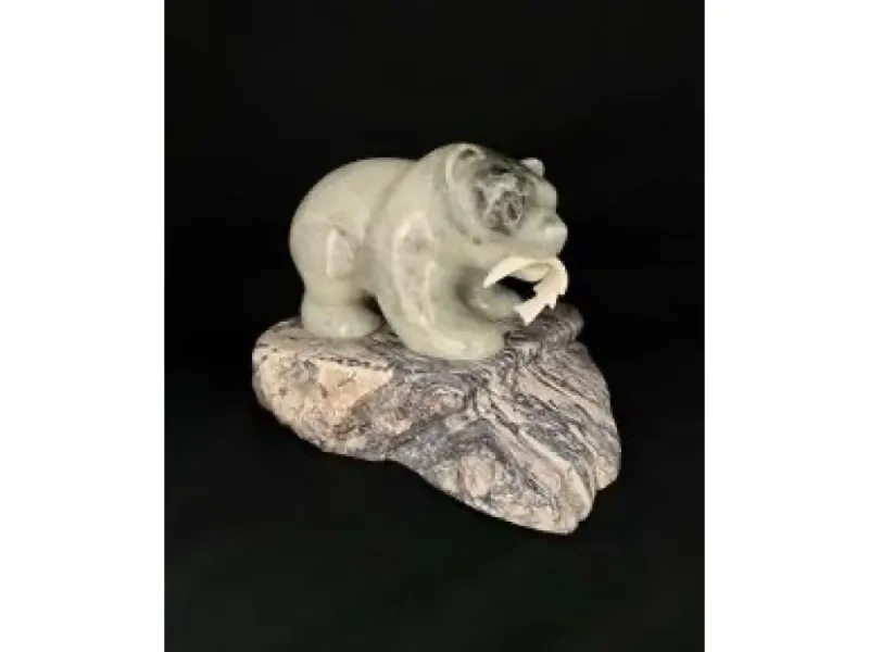 "Bear On The Rock 1" Carving On Soapstone By Eddie Lee